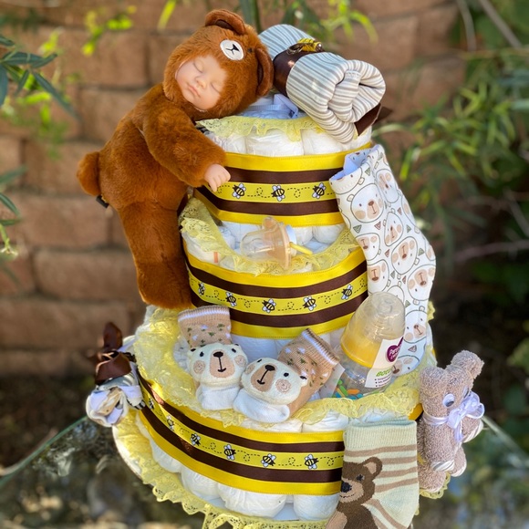Teddy Bear Diaper Cake, Boy Diaper Cake